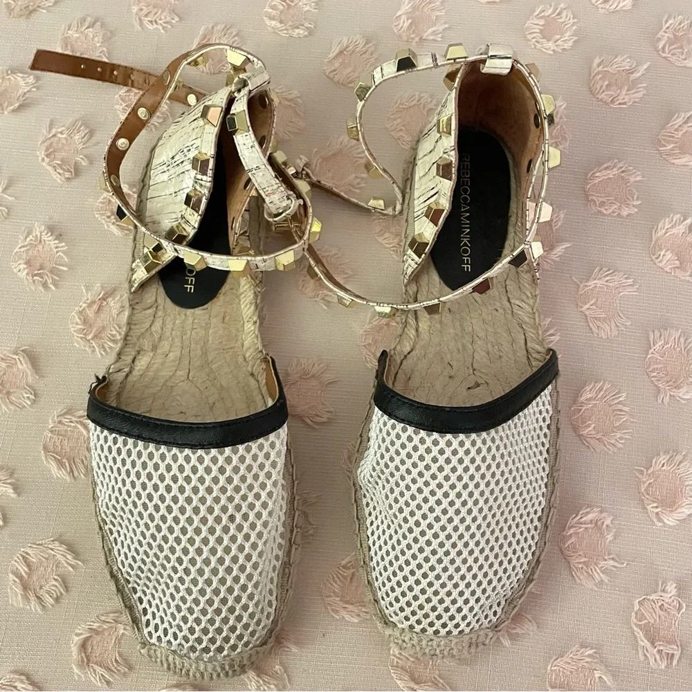 Rebecca Minkoff Espadrille Wraparound Flats Studded white Black Size 6
